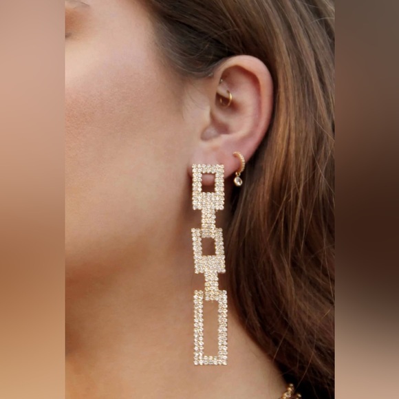 ettika Jewelry - Ettika CRYSTAL RECTANGLE CHAIN LINK 18K GOLD PLATED EARRINGS, $70